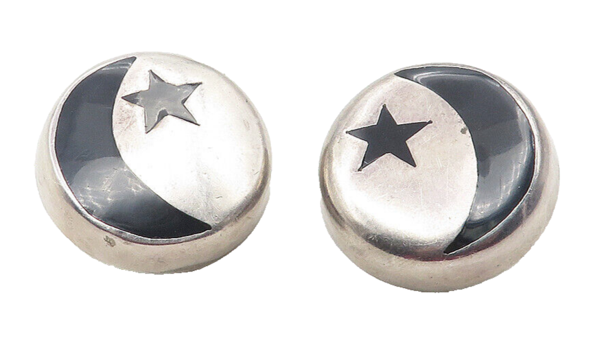 MEXICO 925 Sterling Silver Vintage Black Onyx Moon & Stars Earrings EG5940