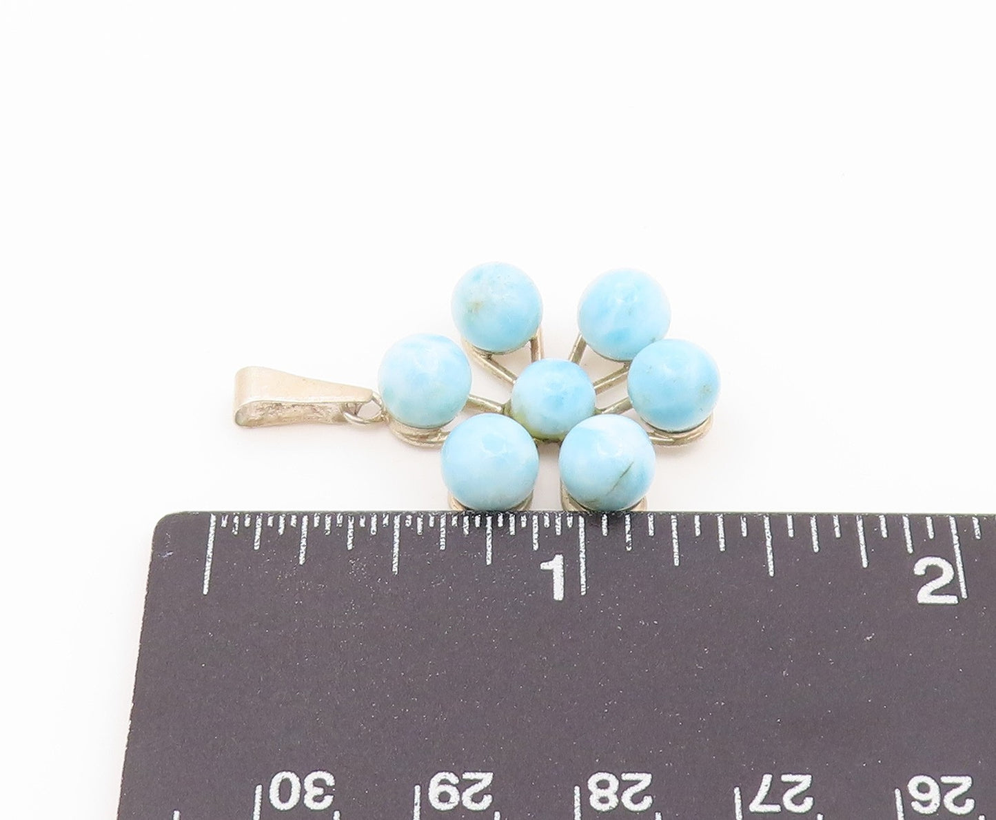 925 Sterling Silver Vintage Pendant Round Cabochon Larimar Floral Charm  PT26469
