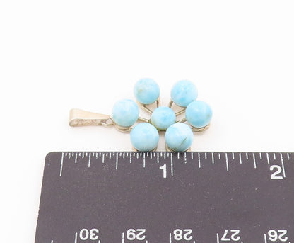 925 Sterling Silver Vintage Pendant Round Cabochon Larimar Floral Charm  PT26469