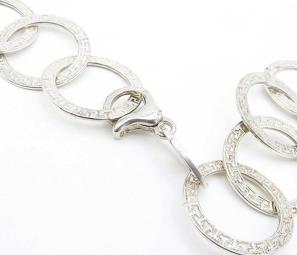 925 Sterling Silver  Vintage Greek Key Open Circle link Chain Necklace  NE1157