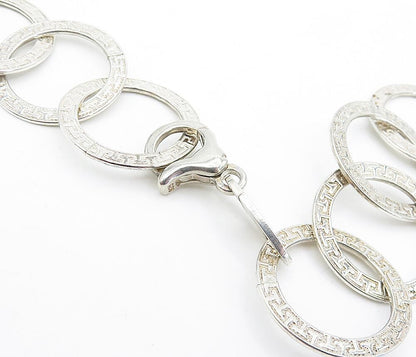 925 Sterling Silver  Vintage Greek Key Open Circle link Chain Necklace  NE1157