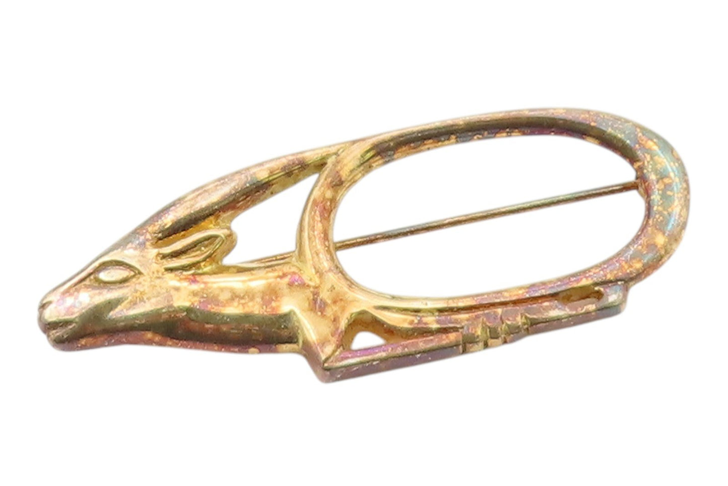 925 Sterling Silver Vintage Brooch Pin Gold Plated Openwork Antelope  BP12556
