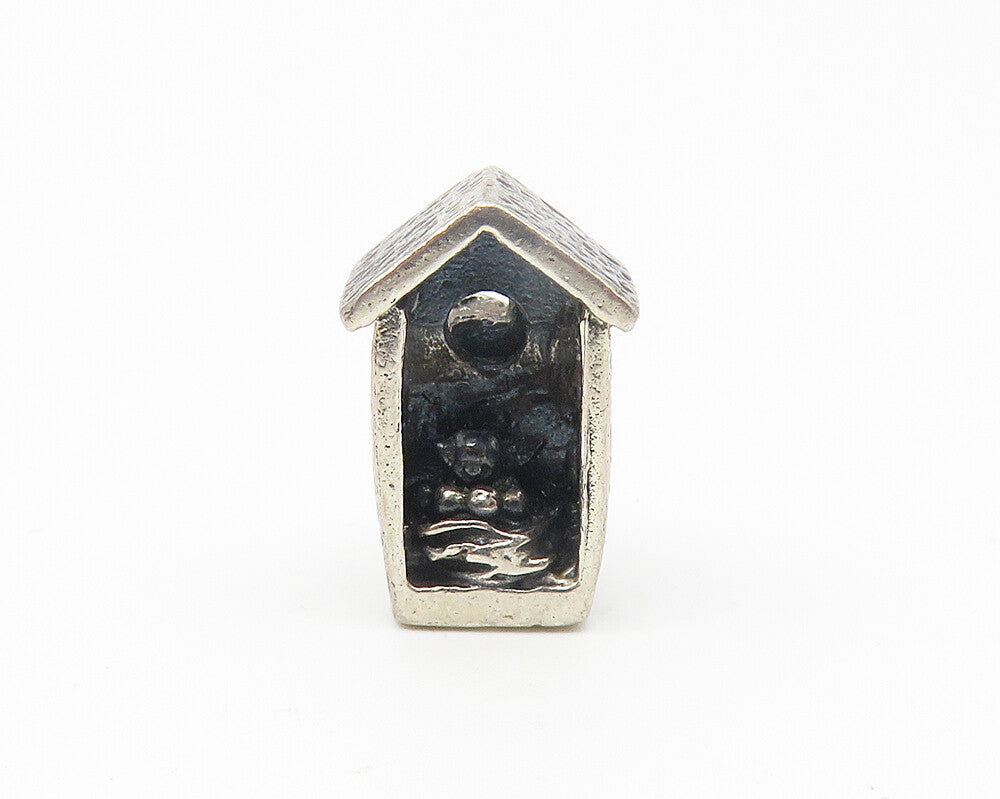 925 Sterling Silver  Vintage Petite Dark Tone Bird House Slide Pendant  PT8696
