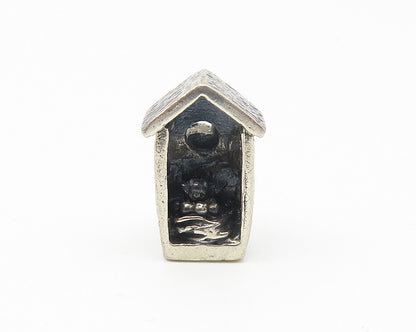 925 Sterling Silver  Vintage Petite Dark Tone Bird House Slide Pendant  PT8696