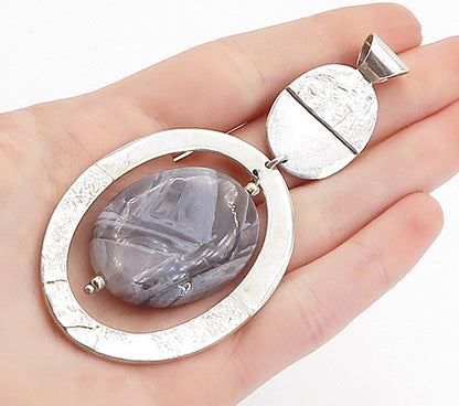DDD MEXICO 925 Sterling Silver  Vintage Agate Shiny Textured Pendant  PT5372