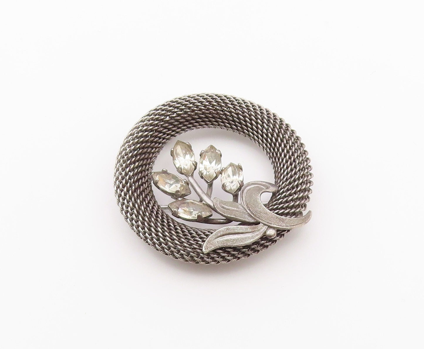 925 Sterling Silver  Vintage Round Mesh Topaz Flower Pedals Brooch Pin  BP9581