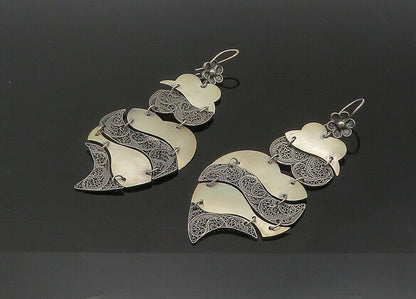 925 Sterling Silver  Vintage Dark Tone Floral Swirl Dangle Earrings  EG10816