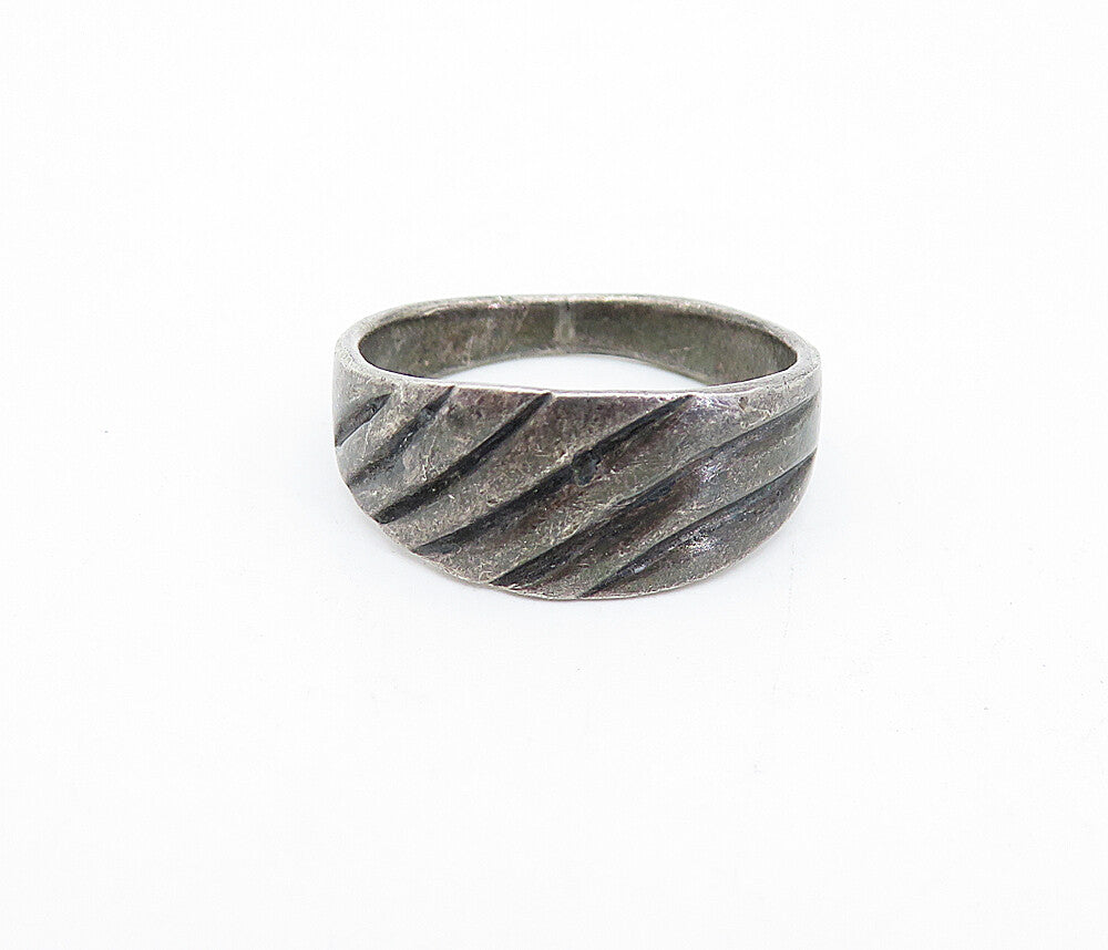 925 Sterling Silver  Vintage Dark Tone Etched Fluted Band Ring Sz 7  RG3723
