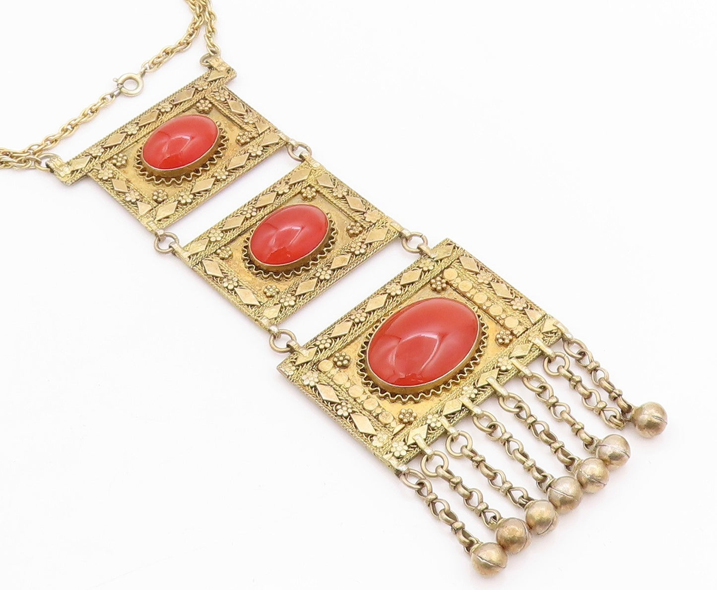 925 Sterling Silver Vintage Necklace ISRAEL Gold Plated Carnelian Drop  NE4598