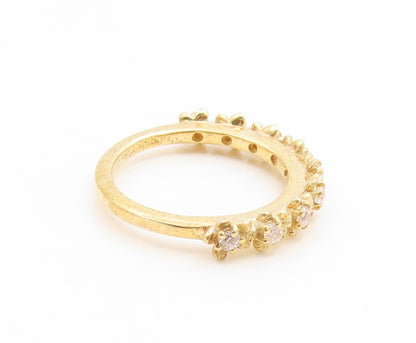 925 Sterling Silver Vintage Ring Gold Plated CZ Floral Link Band  Sz 7  RG35214