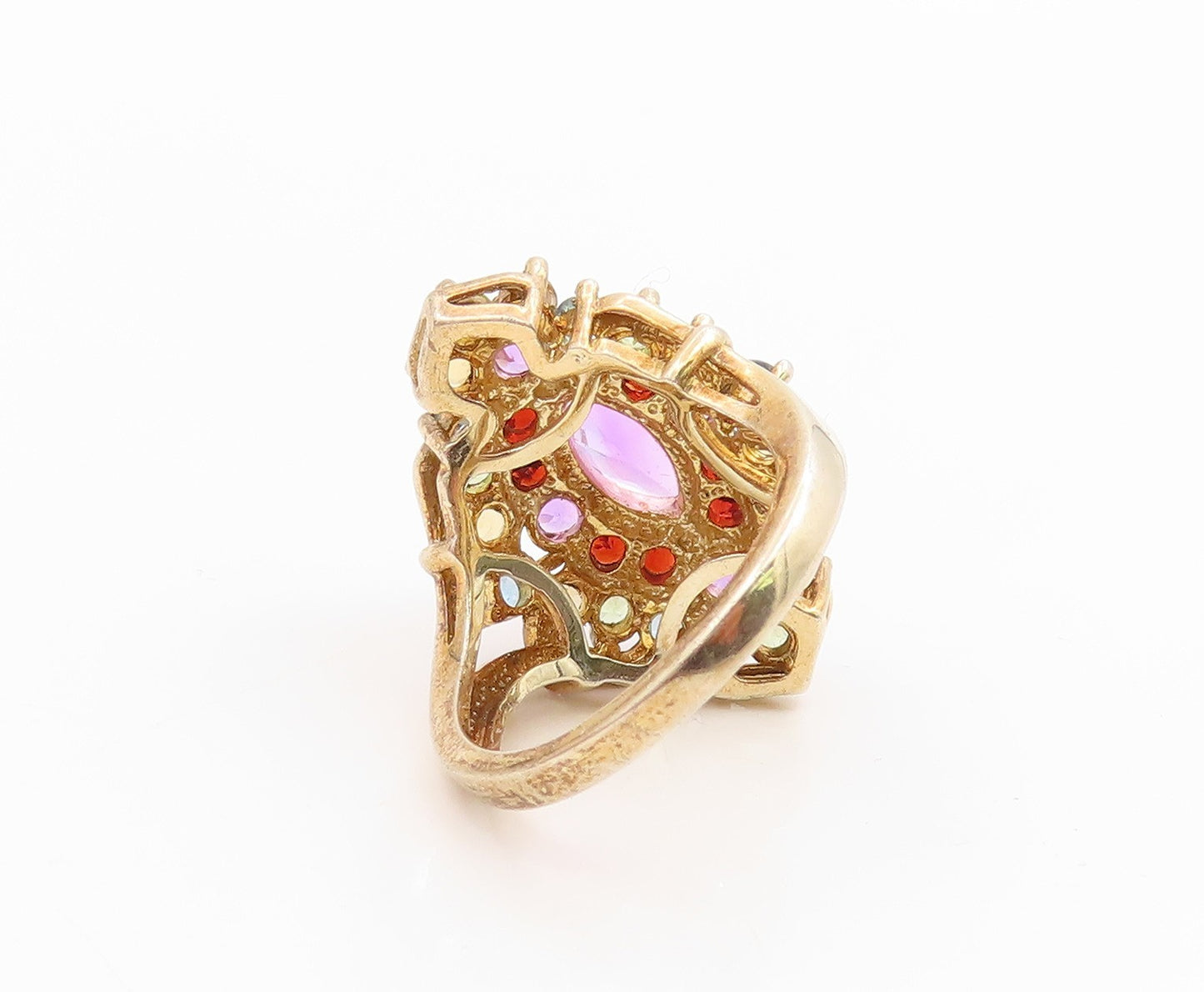 925 Sterling Silver Vintage Ring Gold Plated Multi Gemstone Cluster Sz 7 RG35915