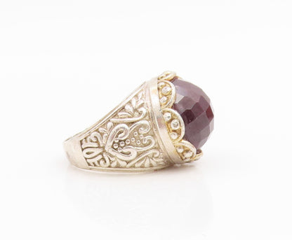 925 Sterling Silver Vintage Ring Faceted Gemstone Solid Band  Sz 9.5  RG34836