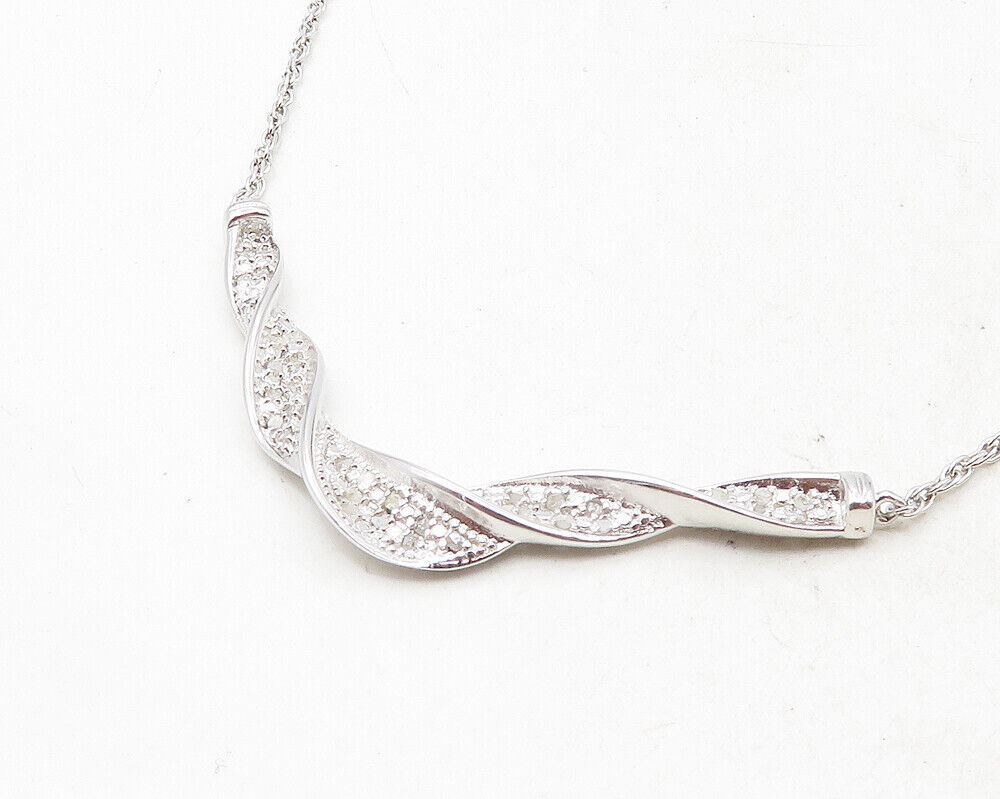 925 Sterling Silver  Genuine Diamonds Shiny Twist Chain Necklace  NE1938