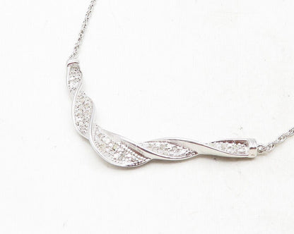 925 Sterling Silver  Genuine Diamonds Shiny Twist Chain Necklace  NE1938