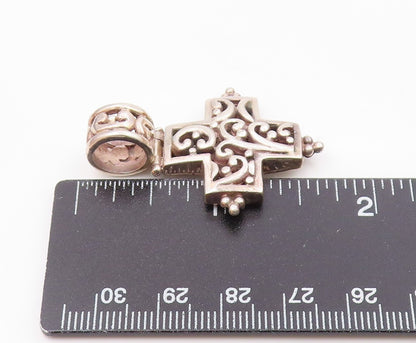 925 Sterling Silver  Vintage Shiny Pretzel Swirl Detail Cross Pendant  PT14711