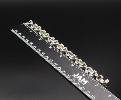925 Silver  Vintage Rectangle Amethyst Topaz & Multi Stone Bracelet  BT9607