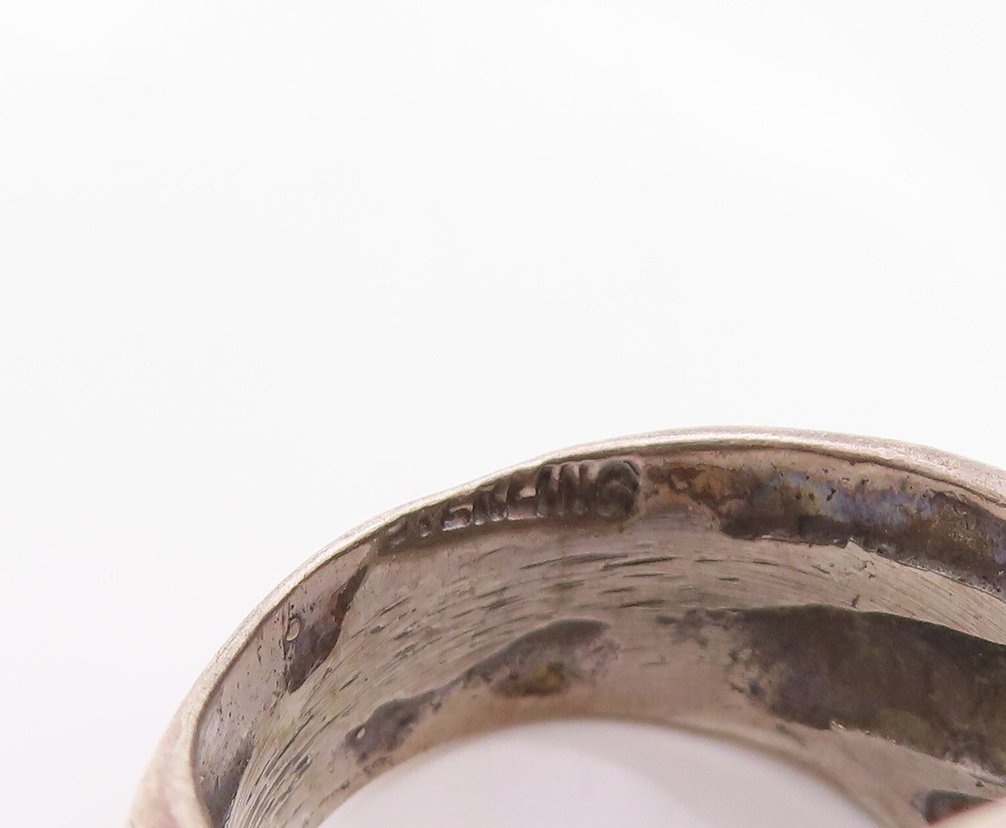 925 Sterling Silver Vintage Ring Solid Dark Tone Etched Dome  SZ 6  RG31955