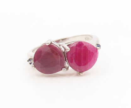 925 Sterling Silver Vintage Ring Modernist Double Ruby Band  Sz 7.5  RG36167