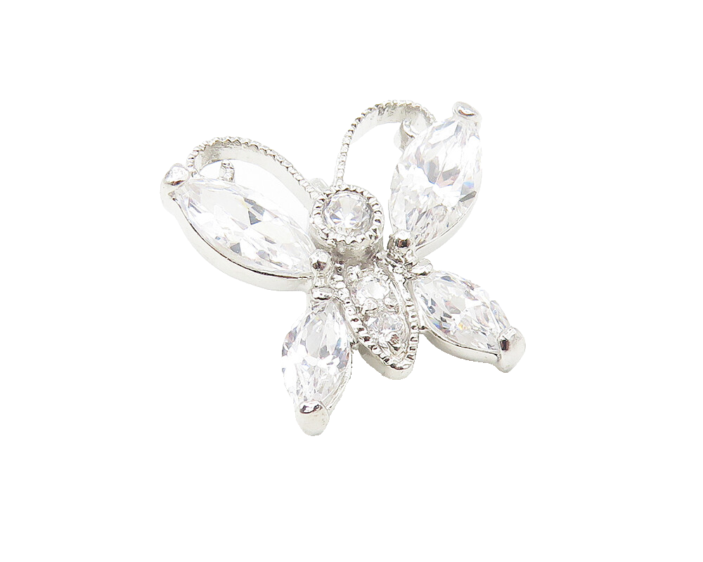 925 Sterling Silver  Sparkling Cubic Zirconia Butterfly Motif Pendant  PT9303