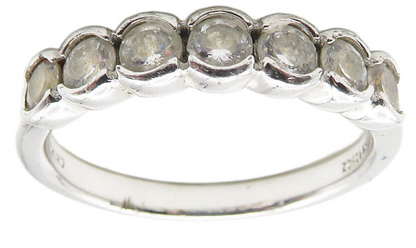 925 Sterling Silver  Shiny Round White Topaz7 Stone Band Ring Sz 9  RG11558