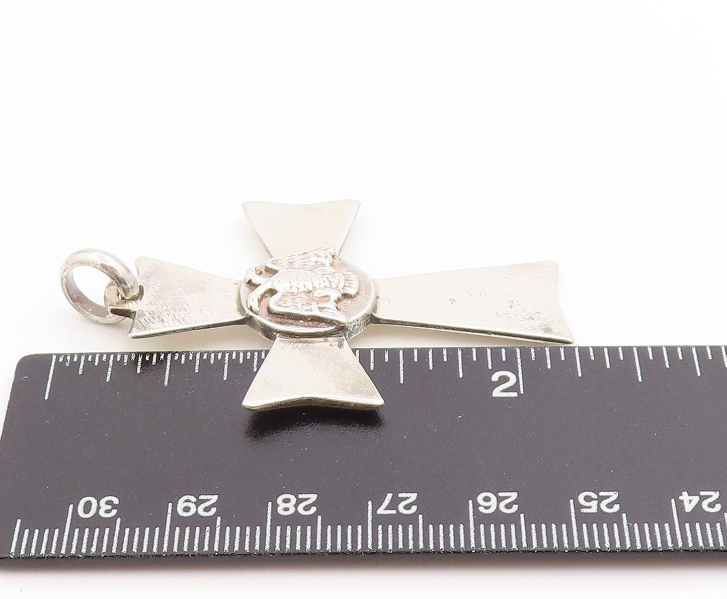 925 Sterling Silver Vintage Pendant Etched Eagle Emblem Religious Cross  PT25288