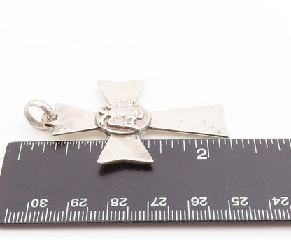 925 Sterling Silver Vintage Pendant Etched Eagle Emblem Religious Cross  PT25288