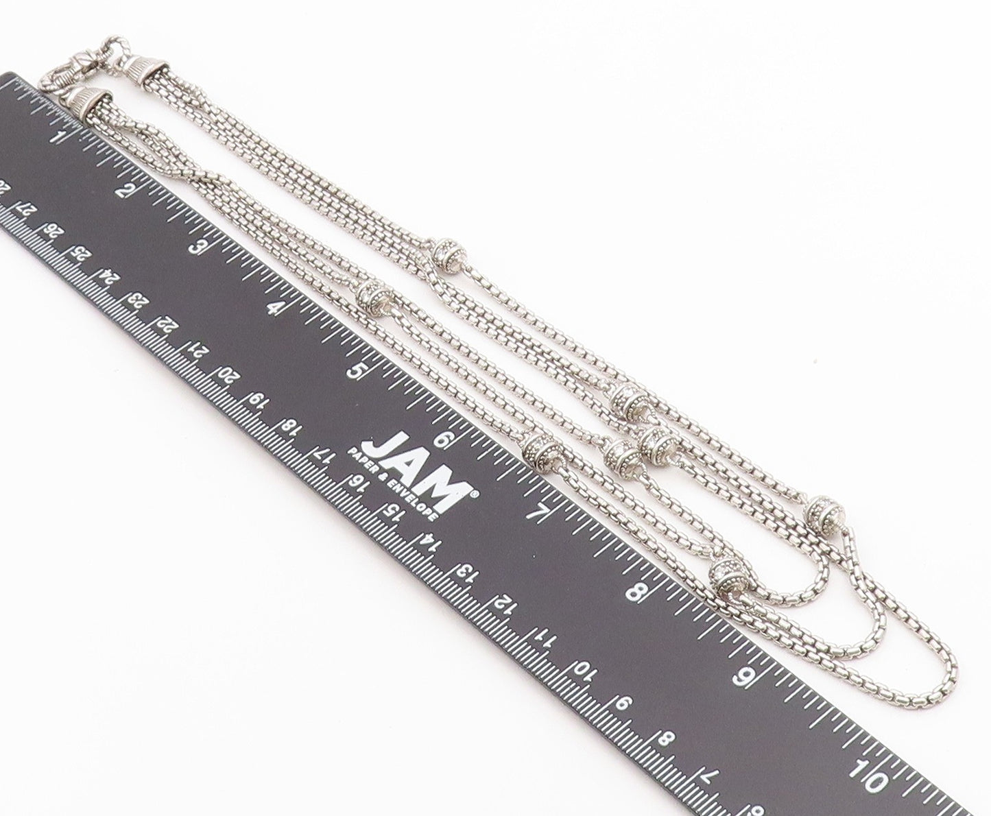 925 Sterling Silver Vintage Necklace JUDITH RIPKA CZ Triple Strand Chain  NE4907
