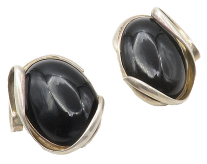 LORI BONN 925 Sterling Silver  Vintage Black Onyx Swirl Drop Earrings  EG7356