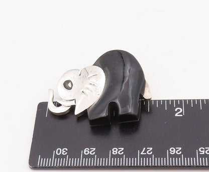 925 Sterling Silver Vintage Brooch Pin MEXICO Onyx Modernist Elephant  BP12288