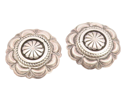 925 Sterling Silver Vintage Earrings NAVAJO SUZIE JAMES Concho Clip On  EG14180