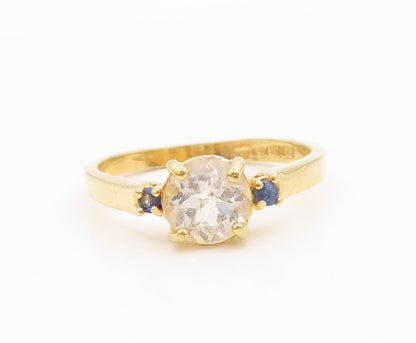 925 Sterling Silver Vintage Ring Gold Plated Topaz & Sapphire Band Sz 9 RG36230