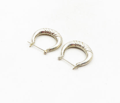 925 Sterling Silver  Vintage Shiny Hollow Fluted Detail Hoop Earrings  EG4722