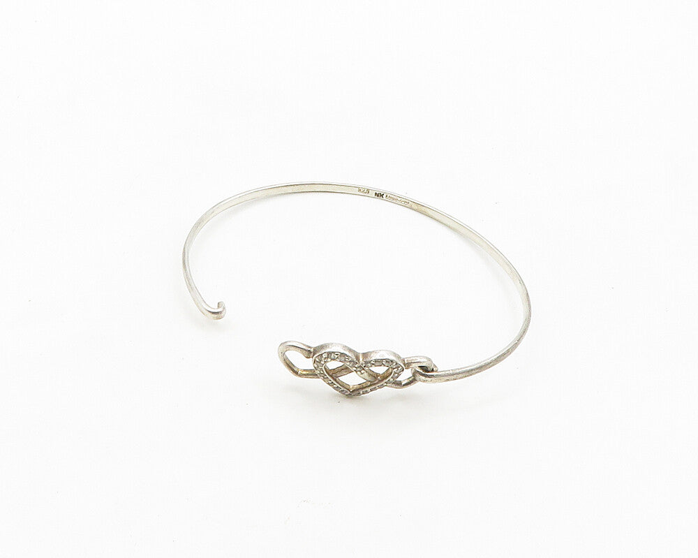 925 Sterling Silver  Vintage Topaz Pretzel Love Heart Bangle Bracelet  BT7700