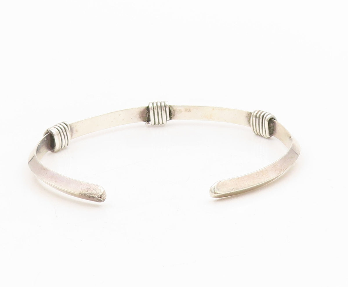 925 Sterling Silver Vintage Bracelet Minimalist Wire Wrapped Wide Cuff  BT11563