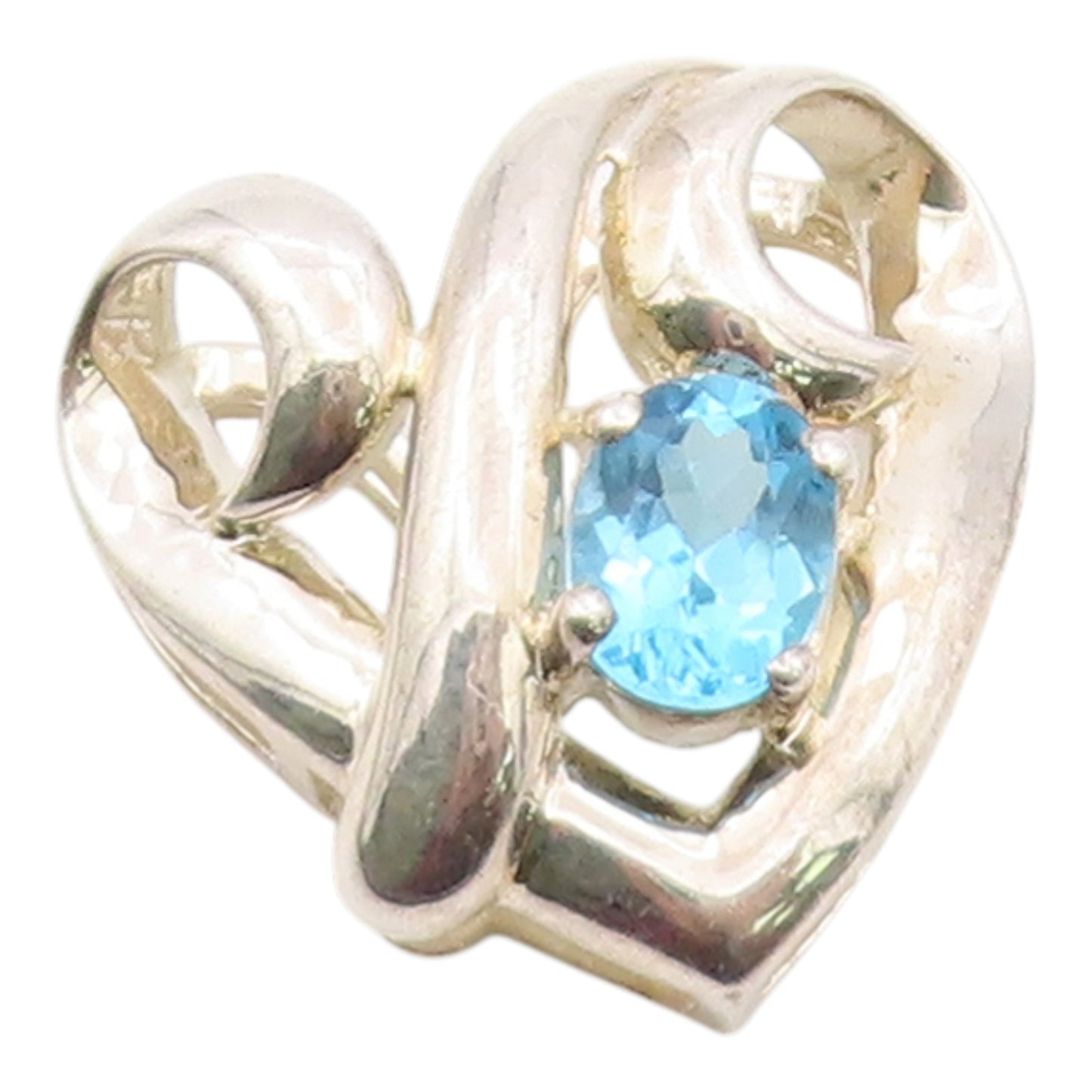 925 Sterling Silver Vintage Pendant Modernist Blue Topaz Love Heart  PT26329