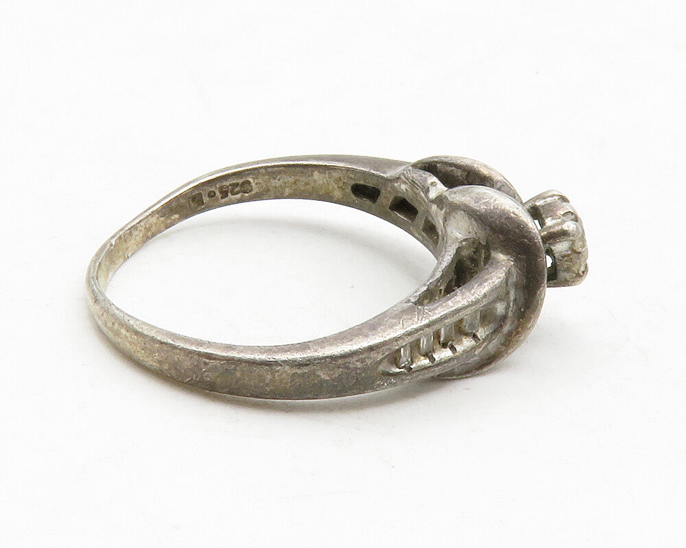925 Sterling Silver  Vintage Genuine Diamonds Dark Tone Band Ring Sz 8 RG13112