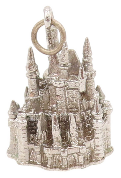 925 Sterling Silver Vintage Pendant Dark Tone Carved Walt Disney Castle  PT24280