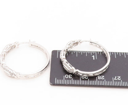 925 Sterling Silver Vintage Earrings Real 1/2ct Diamonds Elegant Hoops  EG14019