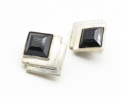 DND 925 Silver & 14K GOLD  Vintage Black Hematite Non Pierce Earrings  EG5765