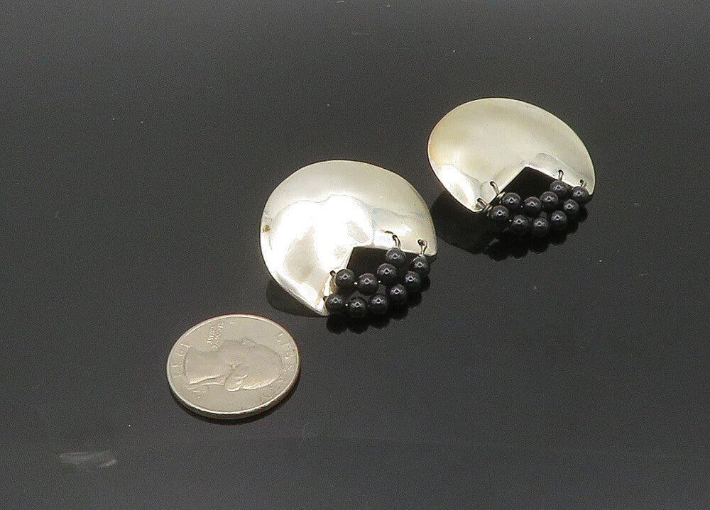 TULLA BOOTH 925 Silver  Vintage Black Onyx Beaded Non Pierce Earrings  EG10039
