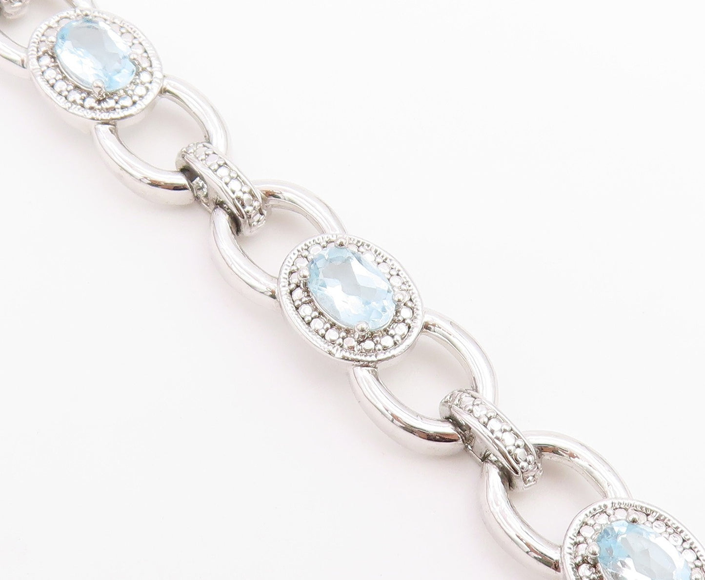 925 Sterling Silver Vintage Bracelet Oval Cut Blue Topaz Statement Chain BT12230