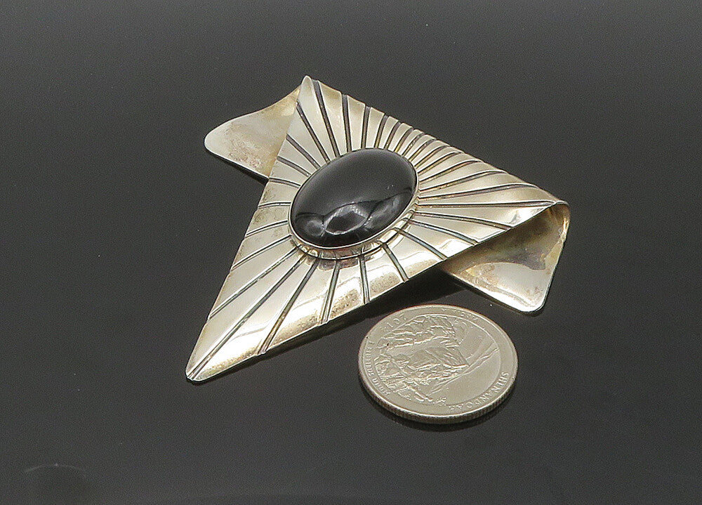 DESIGNER 925 Silver  Vintage Black Onyx Large Heavy Shiny Pendant  PT16842