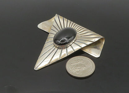 DESIGNER 925 Silver  Vintage Black Onyx Large Heavy Shiny Pendant  PT16842
