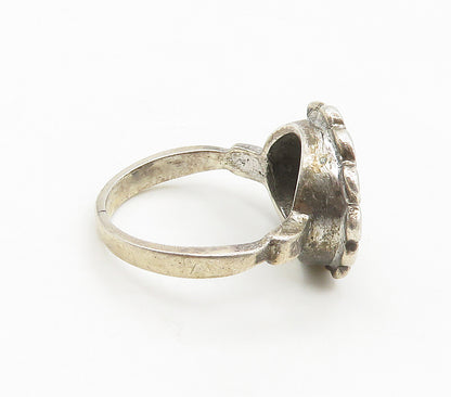 925 Sterling Silver  Vintage Sparkling Flower Motif Band Ring Sz 5.5  RG16917