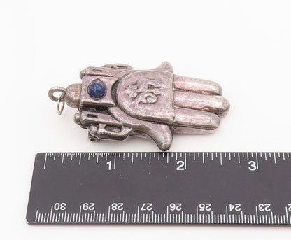 925 Sterling Silver Vintage Brooch FRANK MEISLER Lapis Lazuli Eyed Hamsa BP12074