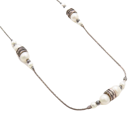 OR PAZ ISRAEL 925 Sterling Silver  Vintage Pearls Thin Chain Necklace  NE2273