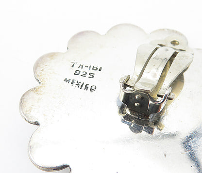 MEXICO 925 Sterling Silver  Vintage Oxidized Floral Non Pierce Earrings EG4171