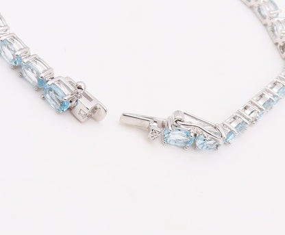 925 Sterling Silver Vintage Bracelet Minimalist Oval Cut Blue Topaz  BT10860