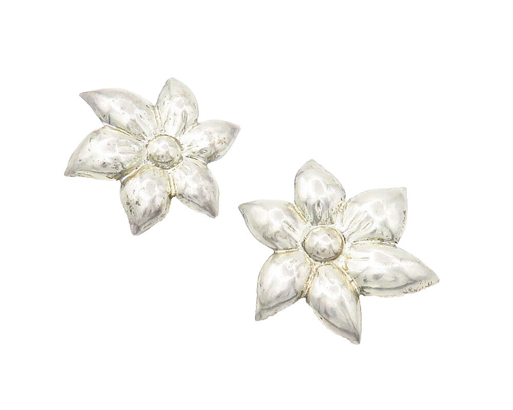 925 Sterling Silver  Vintage Flower Motif Non Pierce Drop Earrings  EG7189