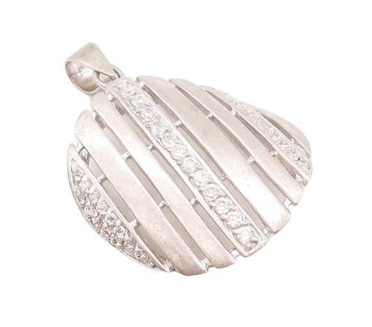 925 Sterling Silver Vintage Pendant Designer Cutout CZ Fence Effect  PT23150